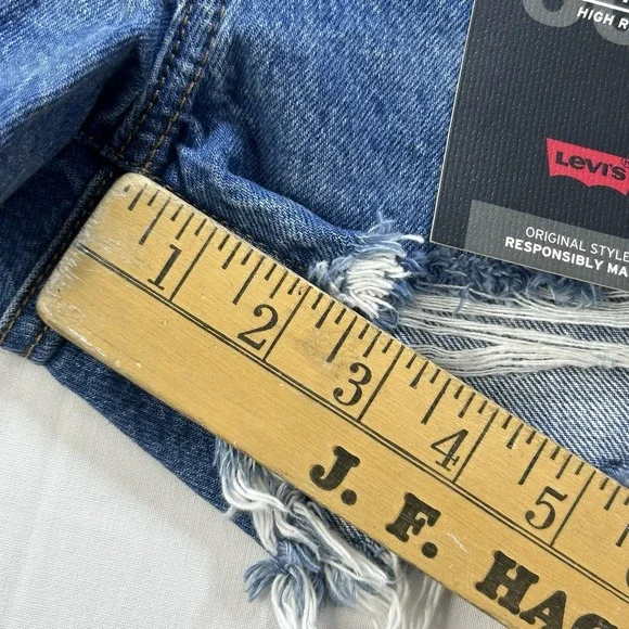 Levis Premium 501 Jean Shorts Women 27 Blue BIG E High Rise Distressed Cut Off - Picture 15 of 16